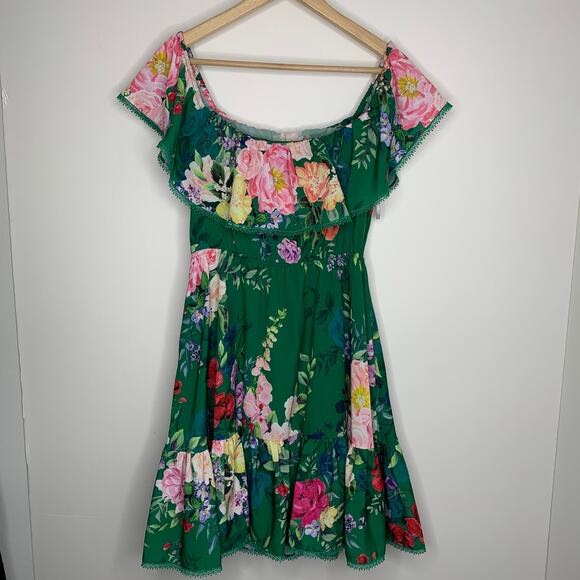 Marchesa Notte Emerald Roses Off Shoulder Mini Dress Womens 4 - Picture 15 of 16